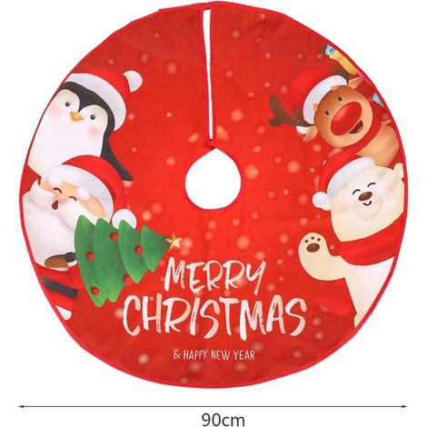 Tapis de sapin de Noël 90 cm en tissu rouge et blanc, protection pour le pied du sapin, décoration pour les fêtes de Noël, le week-end en famille et le jardin. (1/5)