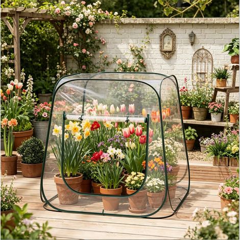REDOM Invernadero pop up 100x100x97 cm, apertura con cremallera en U, con bolsa de transporte, metal y PVC transparente (1/5)