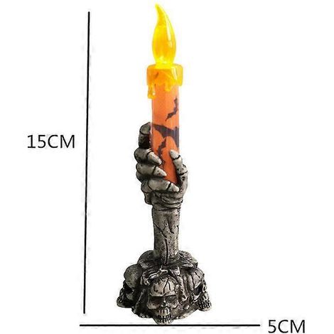 Cadeaux pour Halloween- Halloween-1 LED Lights Skull Ghost Holding Candle Lamp Holloween Party Table Top Decorations for Home Haunted House Ornaments (1/5)