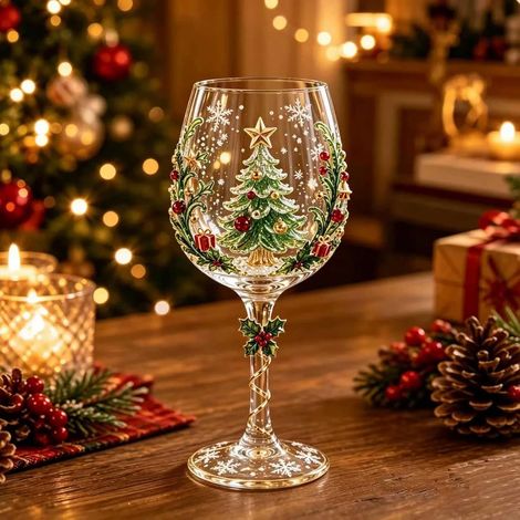 3D-Weihnachtsweingläser, erhöhtes Design mit Schneeflocken, Motiv Nr. 05 (1/5)