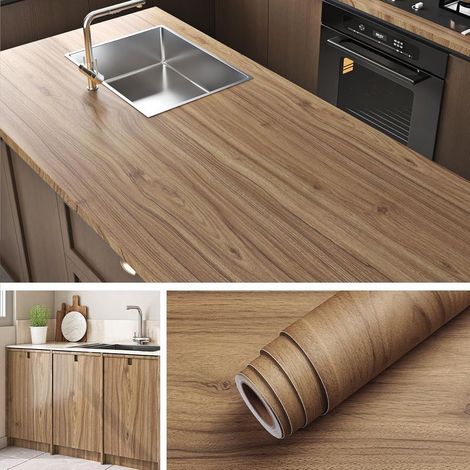 Selbstklebende Arbeitsplattenfolie 60 x 500 cm, braun, Holzoptik, für Möbel, Küchenmöbel, Tische, Schreibtische und Türen. (1/5)