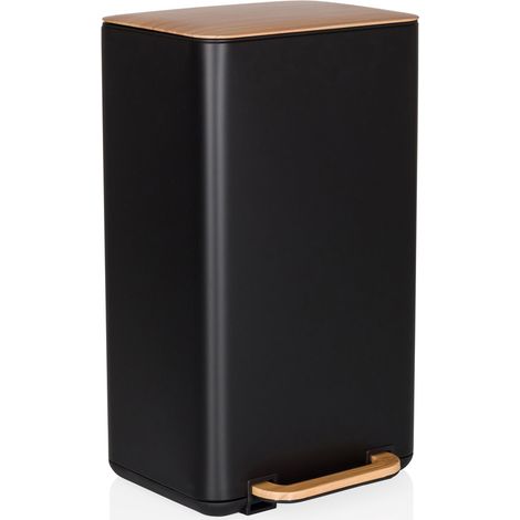 Collecteur à déchets / Poubelle CLEAN NATURA 30 L aspect bois acier noir/noyer hjh OFFICE (1/5)