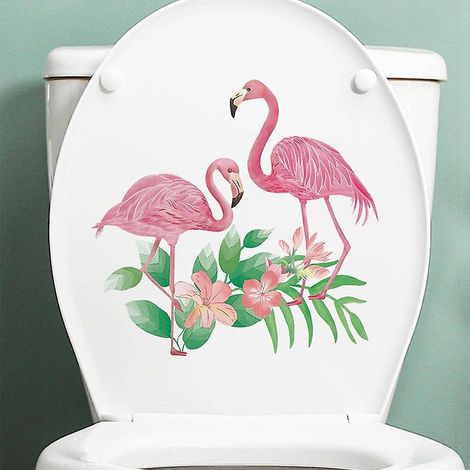 2pcs Autocollants Feuilles De Fleurs Romantiques De Flamant Rose, Sticker Mural Drle Pour Wc, Salle De Bain, Cuisine, Pvc (1/5)