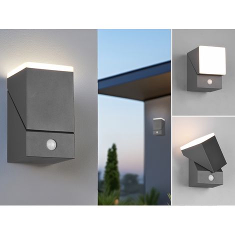 Schwenkbare LED Außenwandleuchten - 2er Set mit Bewegungsmelder, H: 16cm (1/5)