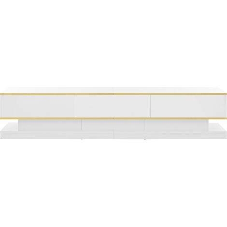 TV-Möbel 200 x 40 x 40 cm aus weiß glänzender Spanplatte mit 3 Schubladen, Goldkante (1/5)