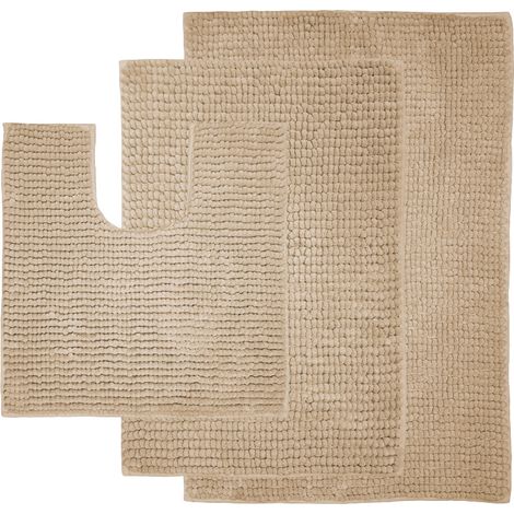Ensemble de 3 tapis de bain en chenille, antidérapants et absorbants pour toilettes (50 x 80 cm)