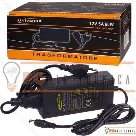 TRASFORMATORE ALIMENTATORE 5A SPINA PRESA CASA AC 220V 12V STRISCIA LED UNIVERSO
