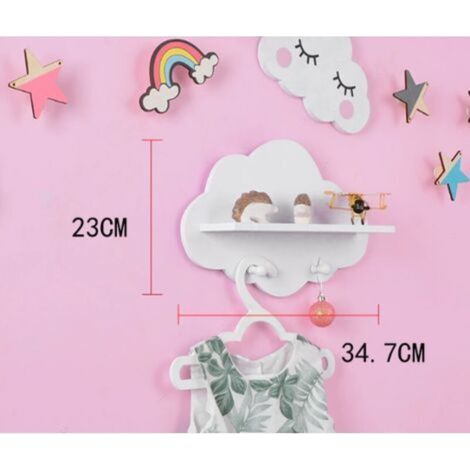 Porte-Manteau Mural pour Enfant « Nuage », Blanc, env. 34.7 x 7.8 x 23 cm, Rangement de vêtements pour Chambre d'enfant, patère