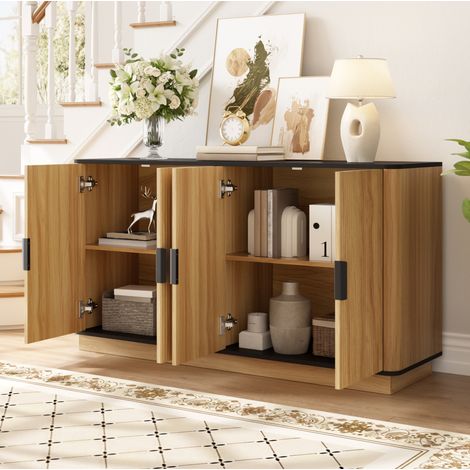Aparador de 4 puertas 139 x 40 x 75 cm efecto madera natural DESVIAE (1/5)