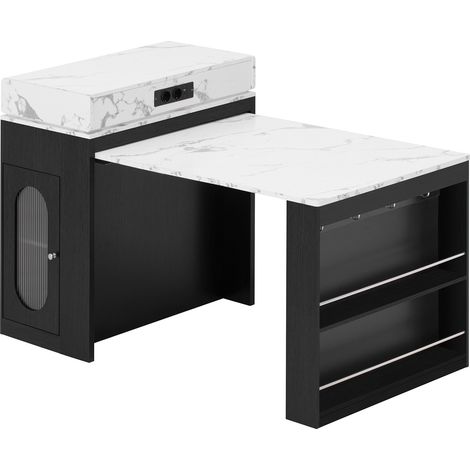CAIziÎlot de cuisine sur roulettes, table à manger extensible avec plateau rabattable, table de bar avec blocs multiprises et crochets, sert d’îlot de cuisine, de buffet ou de table de bar pour la cui (1/5)