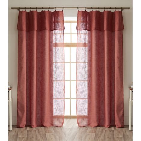 Lot de 2 voilages ajustables + 8 anneaux pince 140 x 270 cm Polyester effet lin "Nia" Le fil d'Ariane - Nia Terracotta - (1/5)
