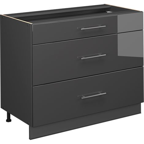Mobiletto base per cucina Fame-Line, Antracite lucido/Antracite, 100 cm senza piano di lavoro, Vicco