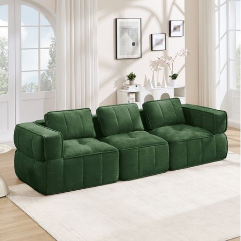 Divano modulare 3 posti in poliestere, 271 x 93 x 67 cm, senza montaggio, verde DESVIAE (1/5)