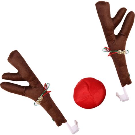Kit nez et bois de renne pour voiture, déco Noël marron humour, accessoires cerf auto avec clochette, tissu ouaté (1/5)