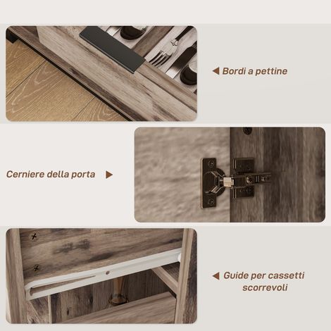 Crédence atelier bois brun 120x36.5x70 cm, 1 tiroir + 3 portes, meuble de rangement cuisine (1/5)