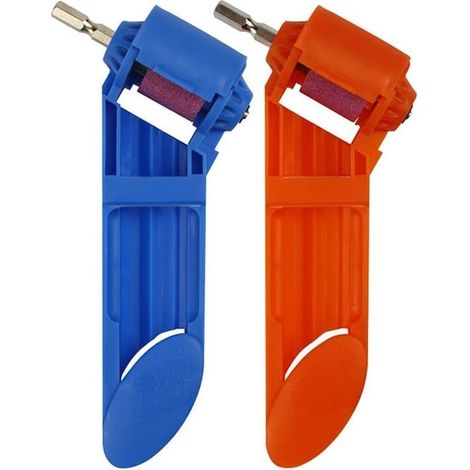 Jeu de 2 affûteurs de forets, Mmgoqqt, plastique ABS robuste, 170 x 85 x 6,35 mm, coloris orange et bleu, pour meulage précis et durable. (1/4)