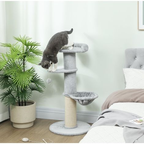 Árbol para gatos 48 x 48 x 103,5 cm con sisal, plataforma, caseta y hamaca, gris claro DESVIAE (1/5)