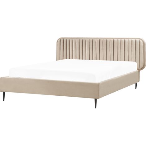 Cama con somier moderna tapizado terciopelo cabecero patas de metal gris pardo 160 x 200 cm Brin (1/5)