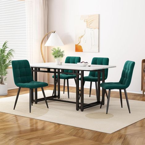 Esstisch Set mit 4 Stühlen, Rechteckig, Samt, Grün & Schwarz, 120x70cm (1/5)