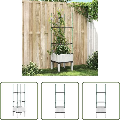 Treillis - Jardinière avec treillis blanc 40x40x142,5 cm PP (1/5)
