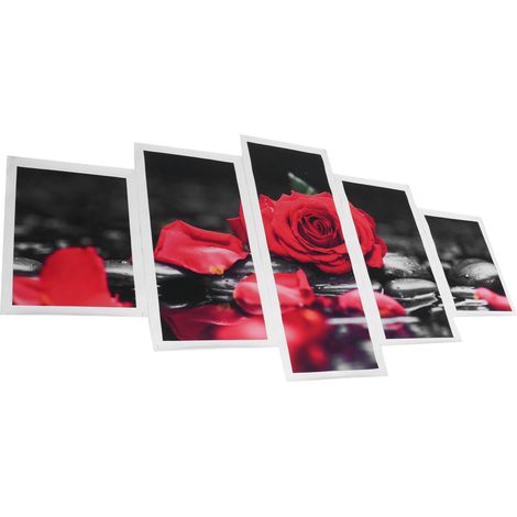 5-teiliges Wandbild-Set: Romantische rote Rose, rahmenloses Gemälde, Heimdekoration (1/5)