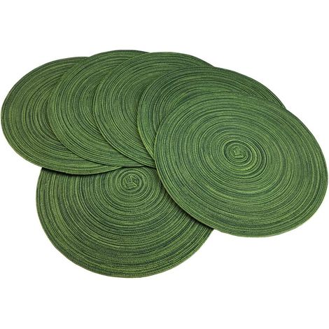 Tapis de table, tapis de table ronds pour salle à manger, tissés, résistants à la chaleur, antidérapants, diamètre 14 pouces (Set de 6, vert chasseur) (1/4)
