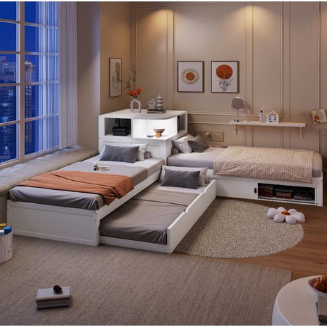 Letto estraibile 90x200 cm bianco in pino con contenitore e luce notturna (1/5)