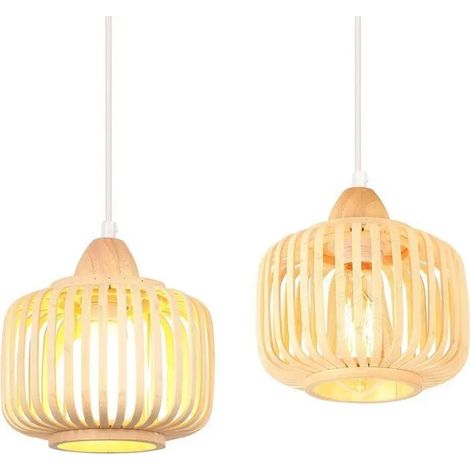 2pcs Suspension Luminaire Vintage Bambou Lustre Industrielle Edison E27 Eclairage Plafond Ajustable Moderne pour Salon (1/5)