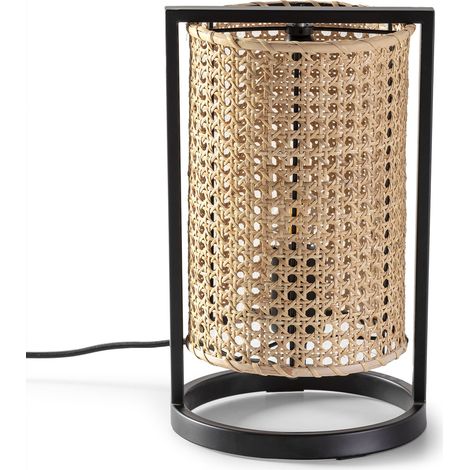 Lampe à poser Isao en rotin naturel, diamètre 20 cm