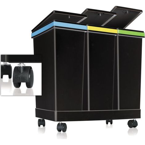 Smarty SML Ecobin Pattumiera Differenziata 3 Contenitori 63 L apertura a pressione 4 ruote colore Nero (1/2)