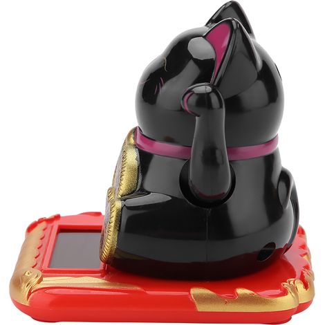 Chat solaire accueillant, adorable chat porte-bonheur agitant la main, décoration pour la maison ou la voiture (noir) (1/5)