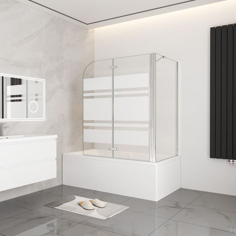 AICA 90x140cm  Faltwand 2 teilig Badewanneaufsatz für Badewanne Duschabtrennung Duschwand mit 75cm Seitewand 6mm ESG