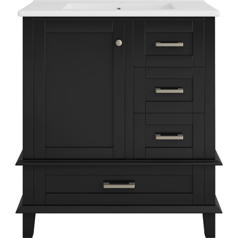 Mueble de baño con lavabo cerámico integrado 76x46x83,5 cm MDF negro HOMVRA (1/5)