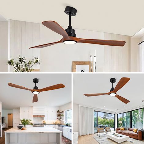 Ventilatore da soffitto 152 cm con LED dimmerabile, 6 velocità, telecomando, legno e metallo (1/5)
