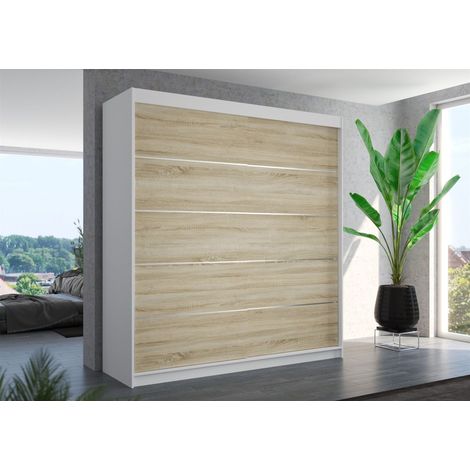 Schiebetürenschrank Schrank Nr.420 in Weiß- Sonoma matt 200x215x58 cm (1/3)