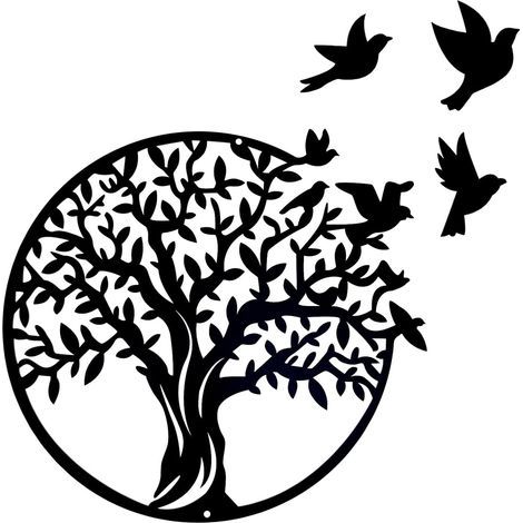 Tree Life Décoration murale en métal Arbre de vie à suspendre pour intérieur ou extérieur, jardin, maison, chambre à coucher, salon (49 cm) (1/5)