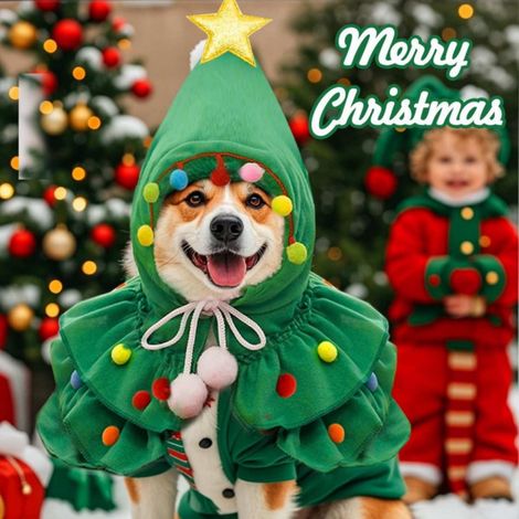 Cape De Noël - Cape Pour Chien Et Chat - En Tissu Vert - Taille Unique - Pour Fêtes Et Photos - 1 Pièce (1/4)