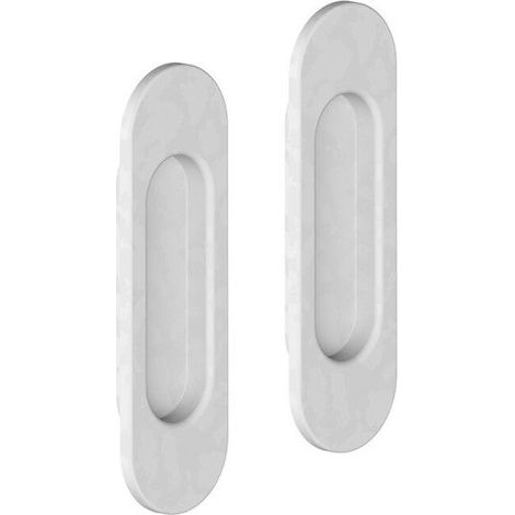 Lot de 2 poignées à encastrer ovales, acier finition blanc (1/5)