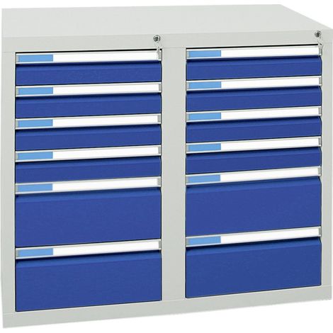 Stumpf Schubladenschrank Serie ESTA, 12 Schubladen enzianblau (8x100, 4x200mm) (1/2)