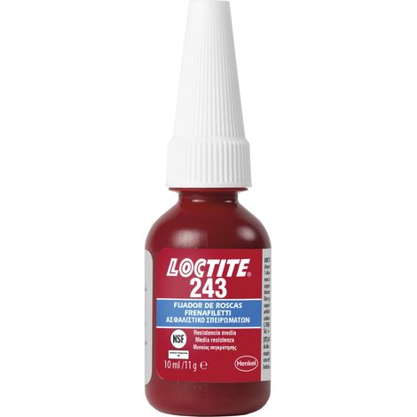 LOCTITE 243, Adesivo frenafiletti blu a media resistenza, Frenafiletti per dadi e bulloni, Frenafiletti medio resistente a urti e vibrazioni, 1 flacone da 10ml