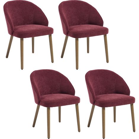 Wahson Set di 4 da Pranzo in Tessuto, Moderne Poltroncine da Cucina con Gambe in Legno Massiccio Sedie Imbottite per Sala da Pranzo/Soggiorno, Bordeaux