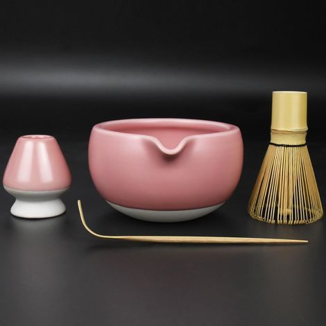 4-teiliges rosa Matcha-Set – japanische Schale + handgefertigtes Besteck (1/5)