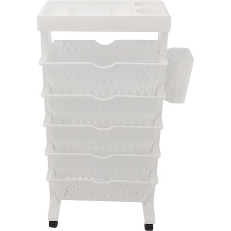 Bibliothèque mobile rotative à étagères amovibles, multi-niveaux, pour chambre, dortoire ou bureau, blanc (1/5)