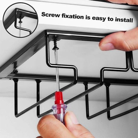 Porte-Verres Suspendu - Support de Verre à Vin avec 5 Rails pour 10-15 Verres, 50 x 22,5 x 5,5 cm, Avec Vis, Utilisé Dans le Bar, Armoire à Vin, Cuisine (5 Rails)