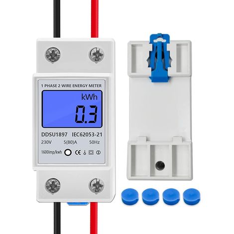 Compteur d'énergie électrique, mesureur de consommation électrique monophasé deux fils, LCD numérique 220V 5 (80) A 50 / 60Hz, mesureur de consommation électrique avec compteur DIN sur rail (1/5)