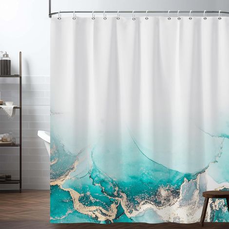 Rideau de Douche en marbre Sarcelle 150x200cm Rideau de Salle de Bain en marbre ombré de Luxe avec Crochet Encre Abstraite Art esthétique Rideau décoratif de Salle de Bain (1/5)