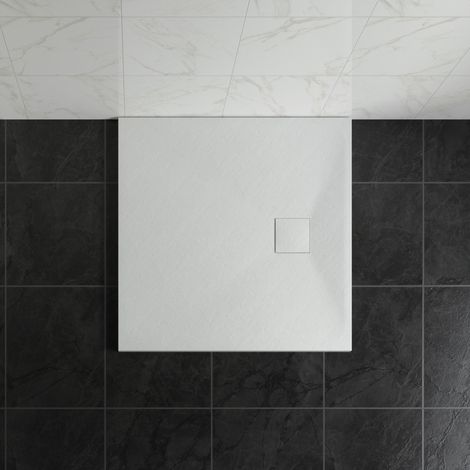 NRG 800 x 800mm SMC White Square Slate Effect Bathroom Shower Tray