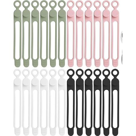 24 Silikon-Kabelbinder/Organizer zum Bündeln von Kopfhörer-, Handy-Ladegeräten und Computerkabeln wiederverwendbare Kabelbinder (4 Farben) für Zuhause, Büro, Küche und Schule.