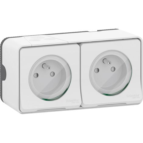 Mureva Styl - Doppelsteckdose 2P+T vorkonfektioniert horizontal - Aufbau - IP55 - IK08 - weiß - SCHNEIDER ELECTRIC - MUR36027 (1/2)