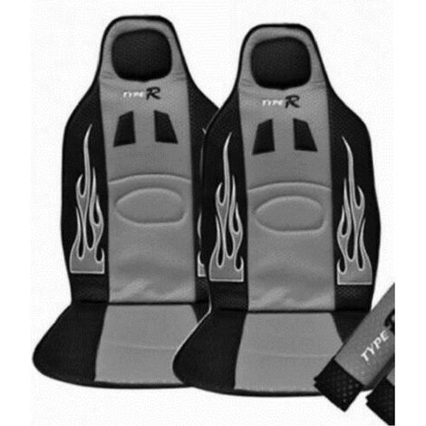 TRADE SHOP - Set 2 Coprisedili Coppia Schienali Racing Universali Auto Grigi Sportivi -